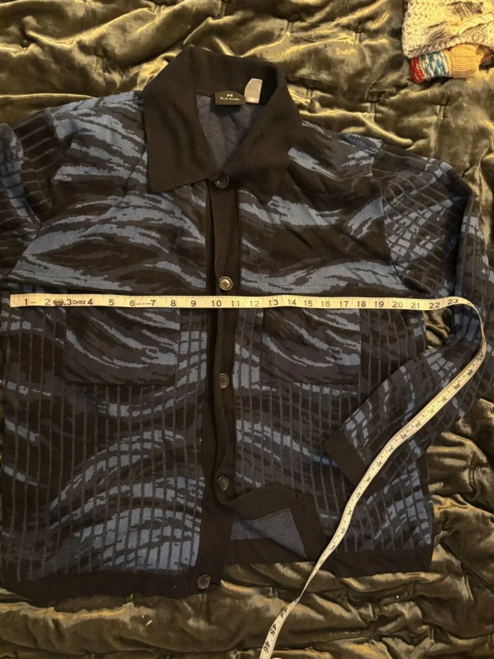 Paul Smith Blue on Blue Patterned Cardigan with Double Breast Pockets